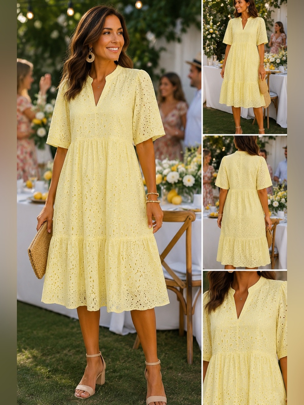 NWT BTFBM Butter Yellow Eyelet Cotton Tiered Midi Dress XXL Cottagecore Boho